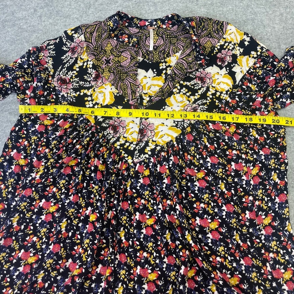 Free People Floral Paisley Mixed Print Tunic Top Black Yellow Red Small Boho - Picture 11 of 13